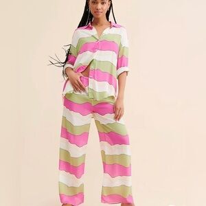 Free People Pink and Green Striped pajama set! Size S- NWT
